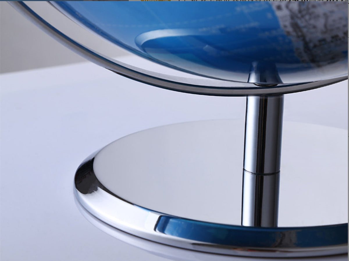 Grand globe décoratif bleu et argenté personnalisable par gravure, hauteur 23 cm