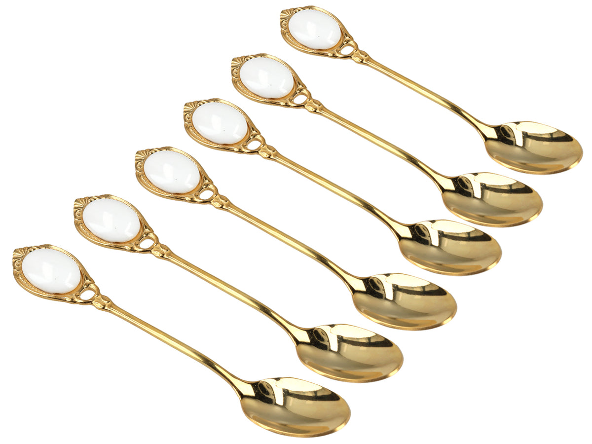 Ensemble de 6 cuillères à café plaquées or 24 carats Yeux blancs CARMANI personnalisable par gravure - cadeau élégant pour toutes les occasions, dimensions 13 cm
