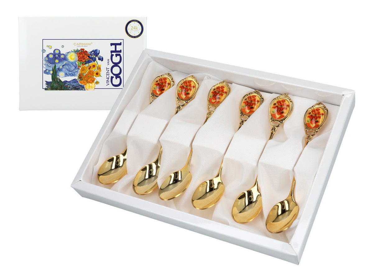 Set de 6 cuillères dorées avec motif des Tournesols de Vincent van Gogh