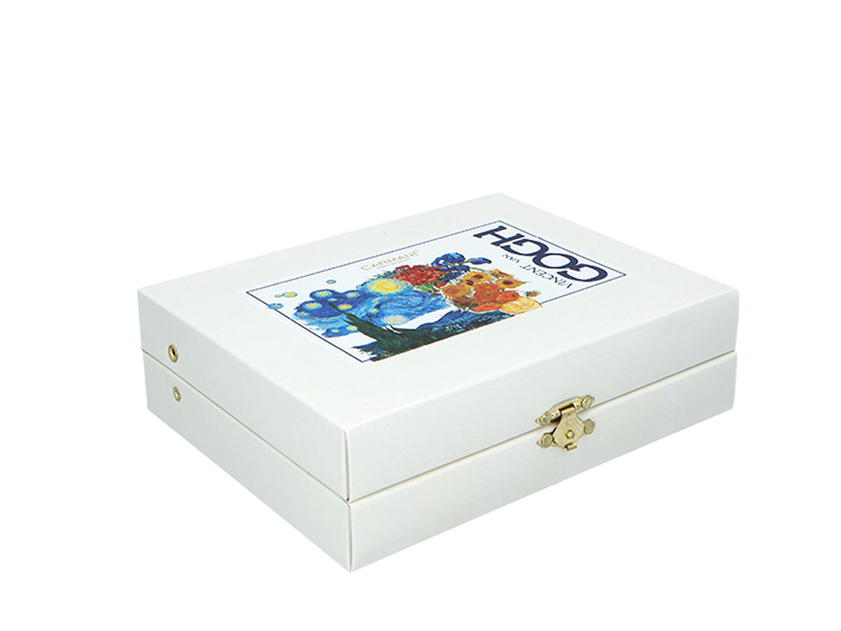 Set de 6 cuillères plaquées or 24K avec 1 cuillère à sucre - V. van Gogh, assortiment, personnalisable par gravure, élégant emballage cadeau, dimensions 13 cm
