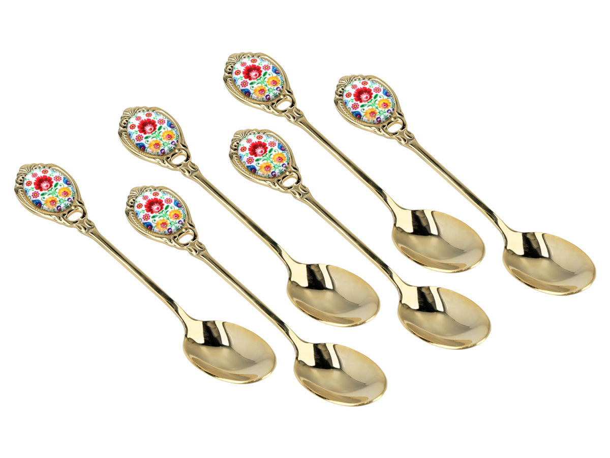 Ensemble de 6 cuillères à café, cuillères plaquées or 24 carats