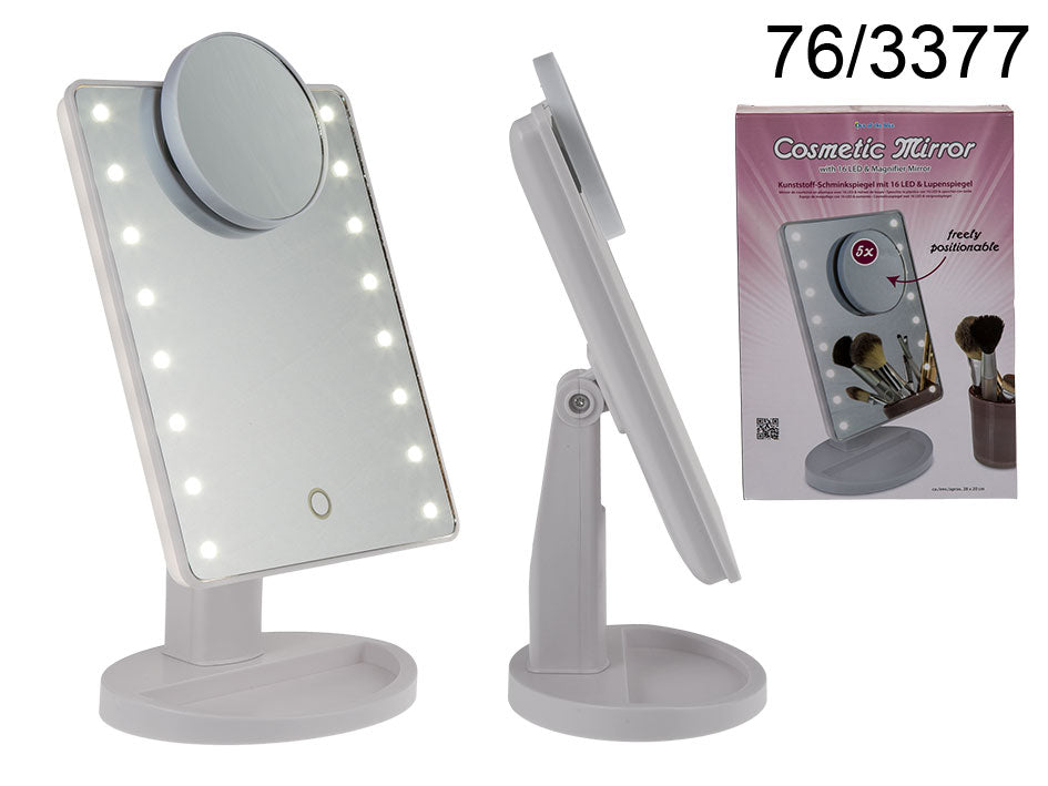 LED illuminated makeup mirror with 5x magnification, customizable with engraving