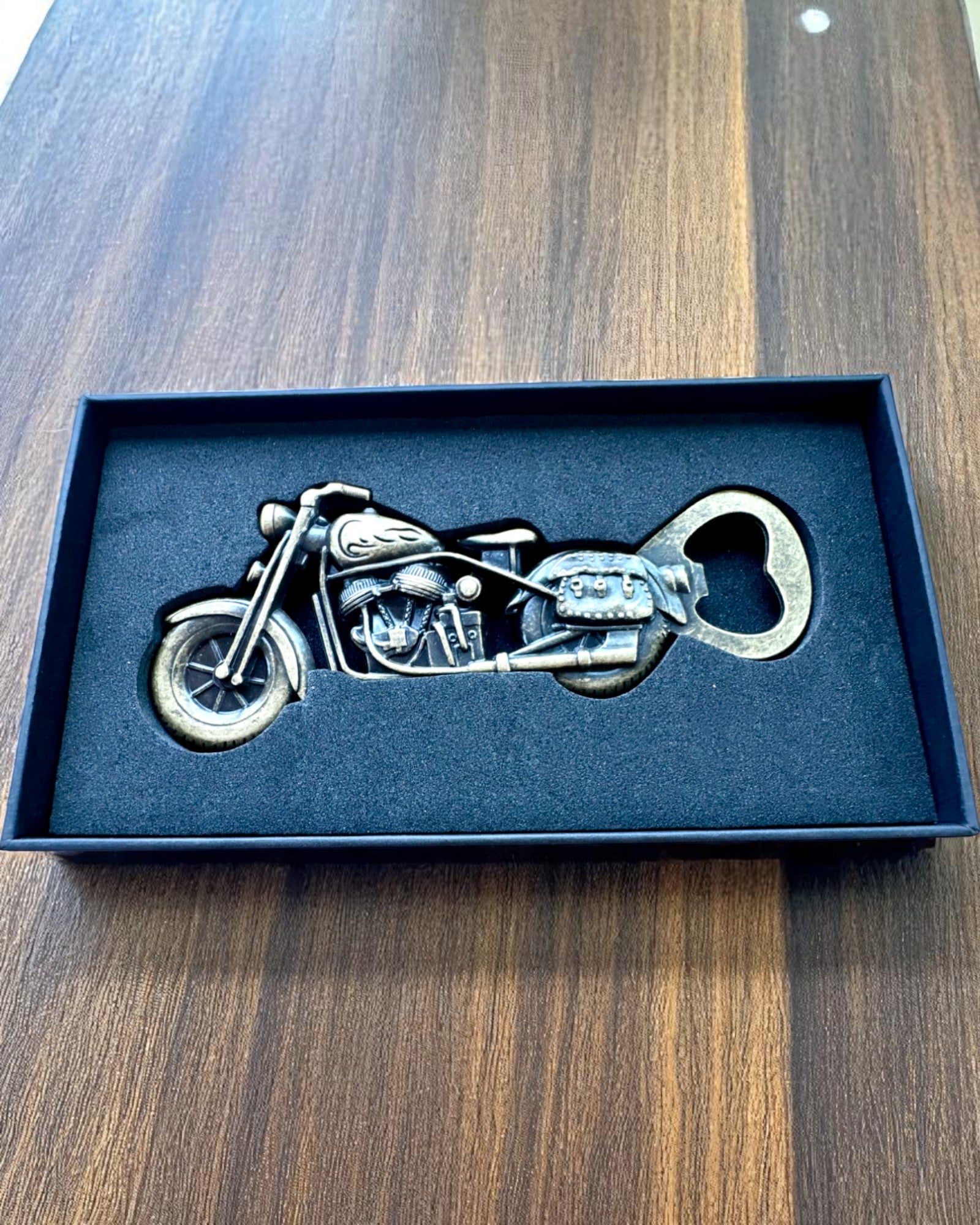 Motorcycle-shaped bottle opener - personalized engraving for a gift