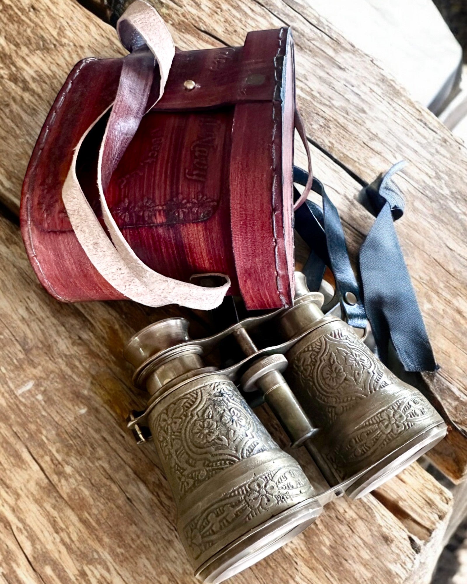 Binoculars with leather case Victorian's Eye, 11 cm Brass, Hand-decorated, personalization with engraving for a gift