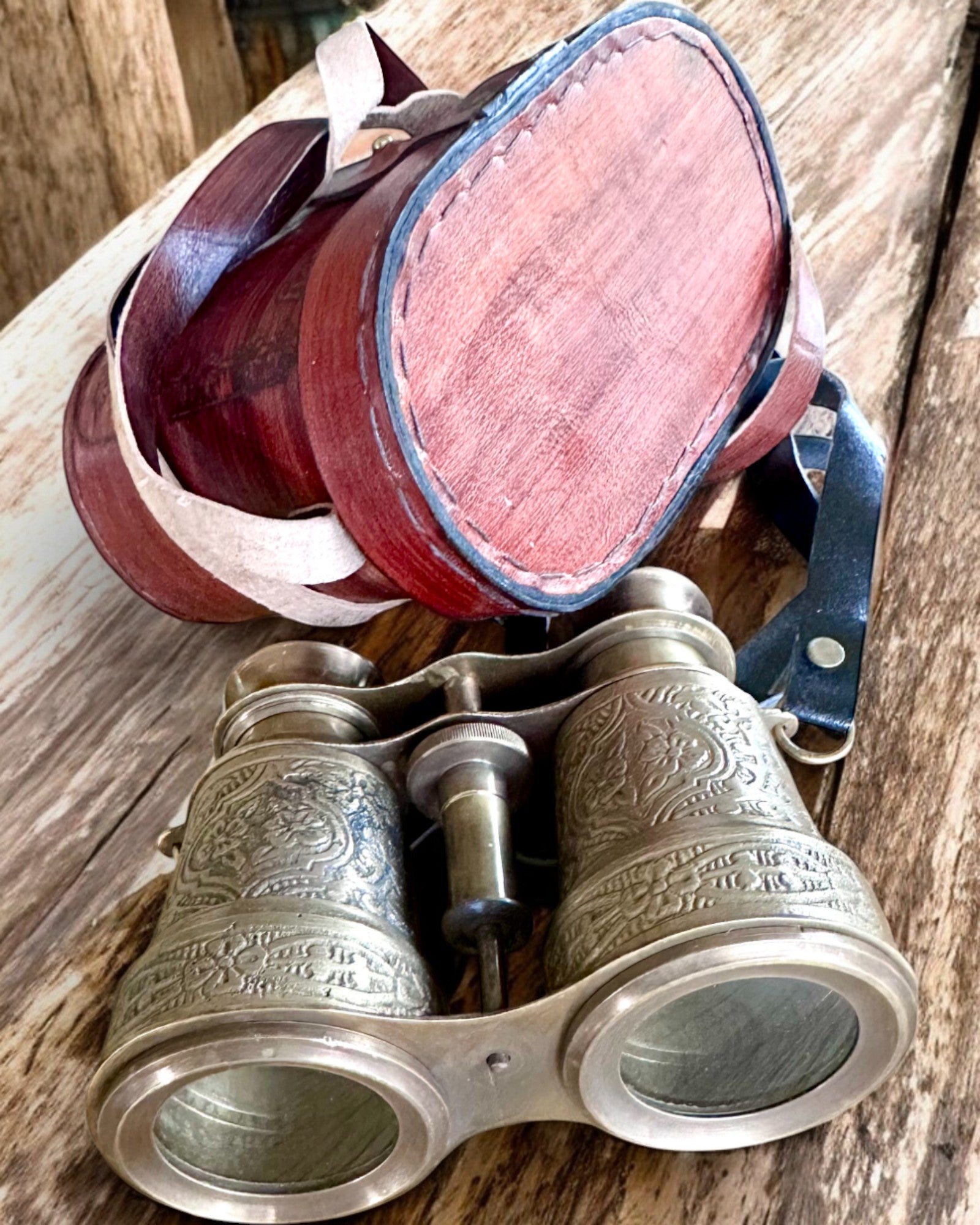 Binoculars with leather case Victorian's Eye, 11 cm Brass, Hand-decorated, personalization with engraving for a gift