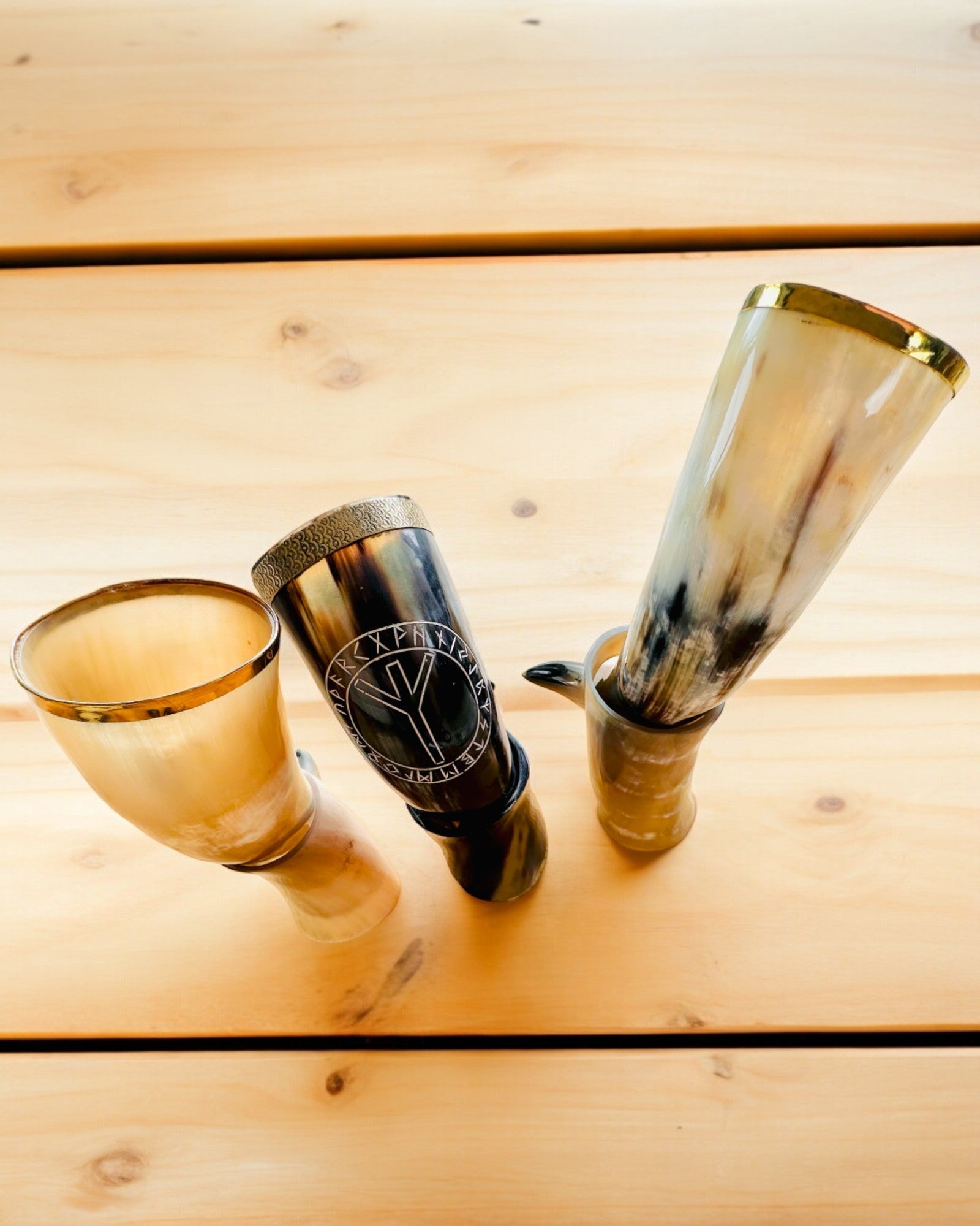 Horn Mug "Viking Valor" - Hand Engraved, Premium Quality - 4 Variants Available