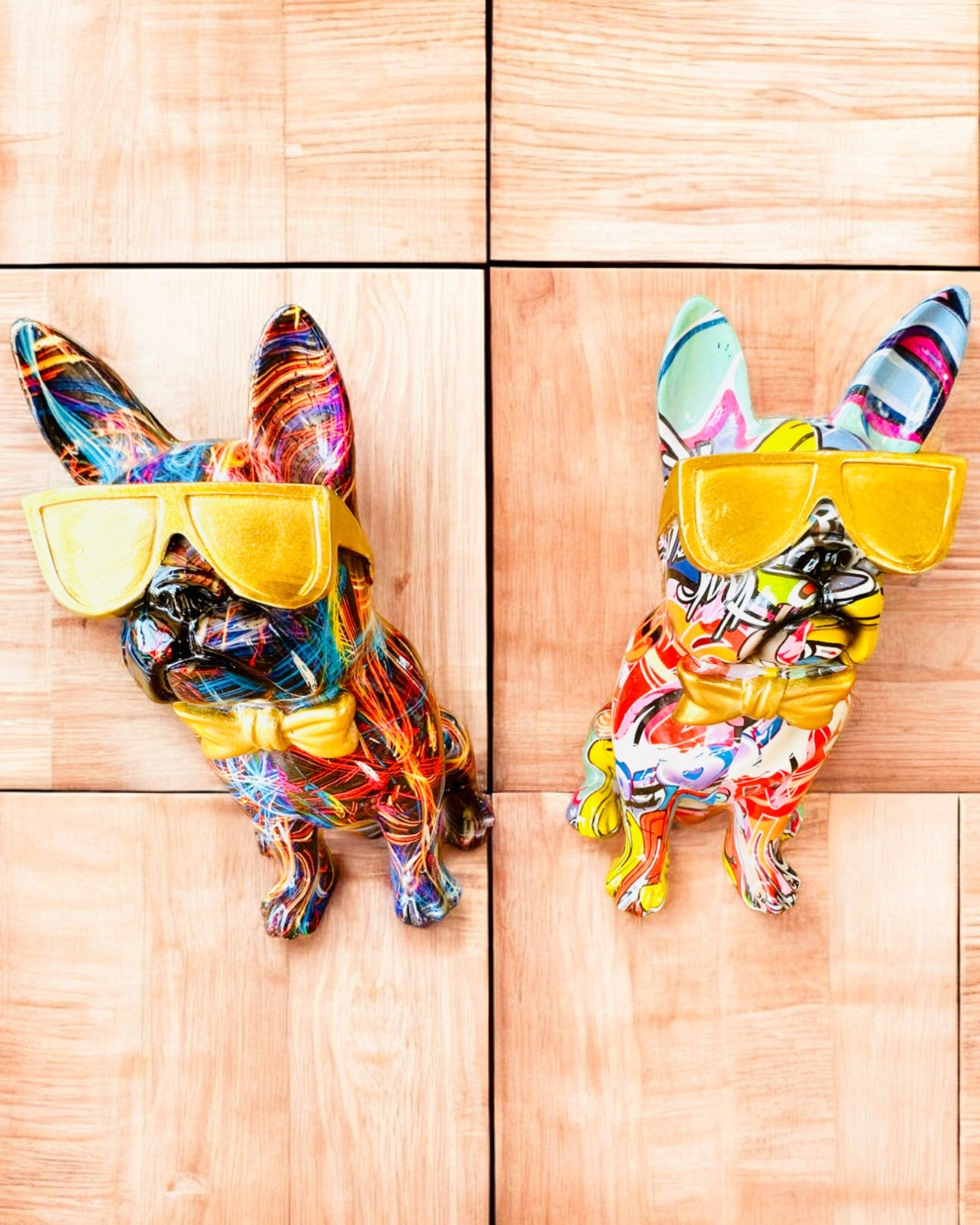 Bulldog Colorato con Occhiali - Decorazione d'Interni Unica, statuetta decorativa per regalo, personalizzazione con incisione