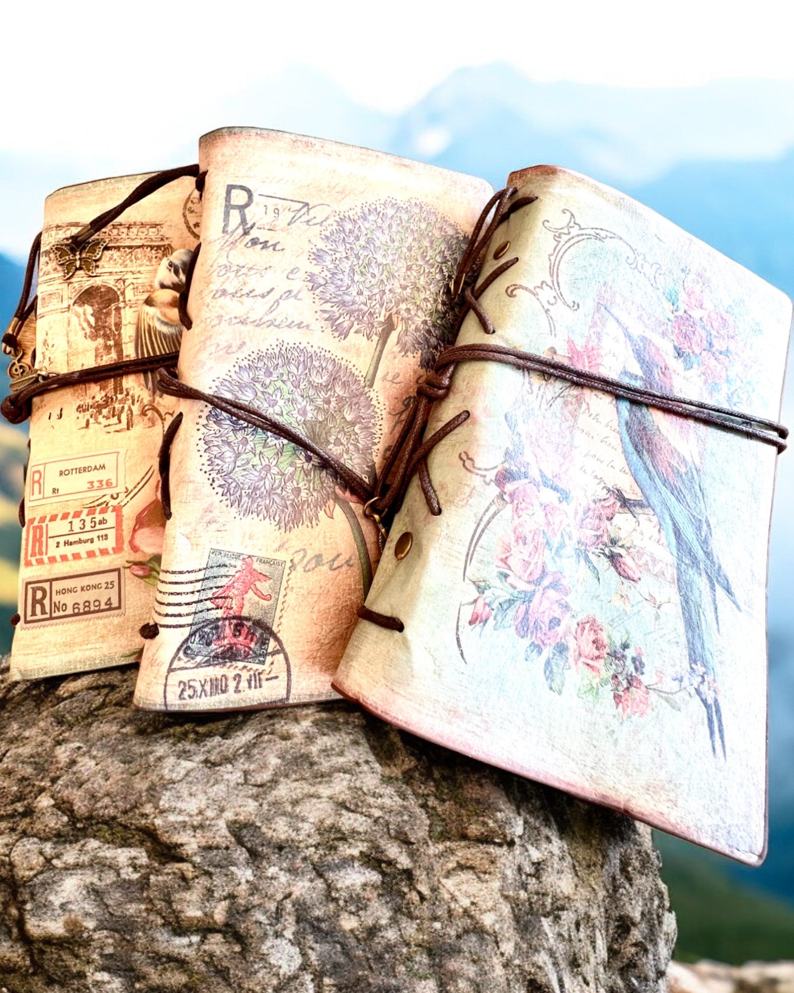 Vintage Memoire Notizbuch mit personalisierter Gravur - 3 Designs zur Auswahl, Notizbuch als Geschenk