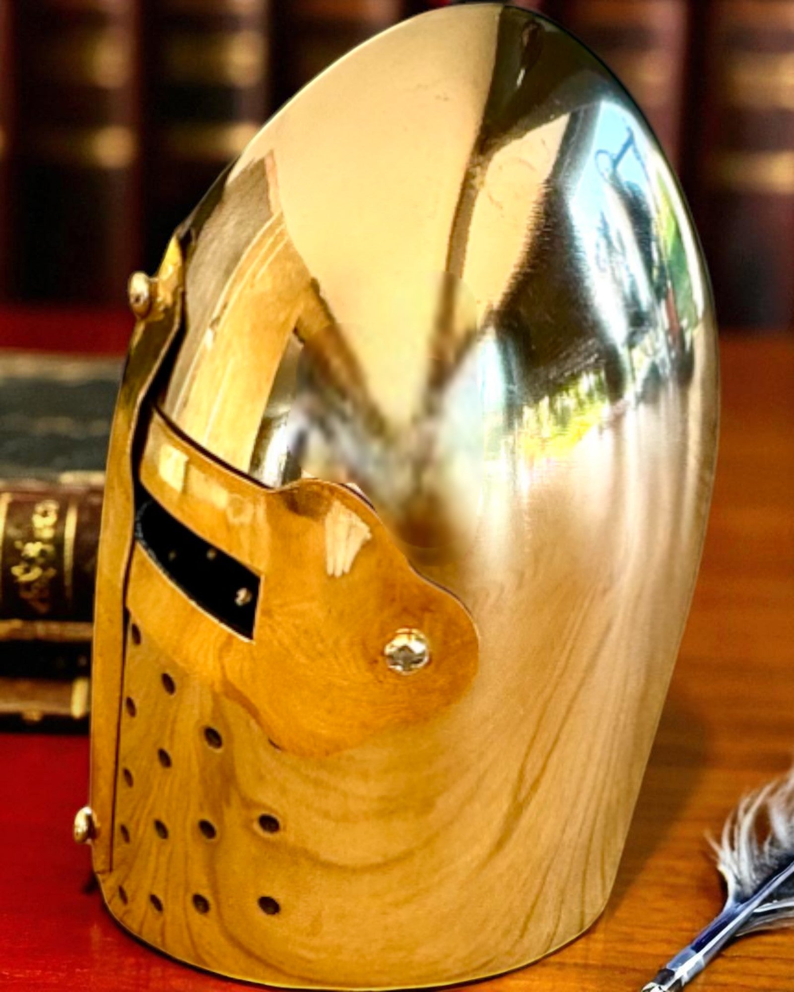 Mini Knight Helmet "Guardian" in Brass – Handcrafted, 12 cm, Customizable with Engraving for Gift