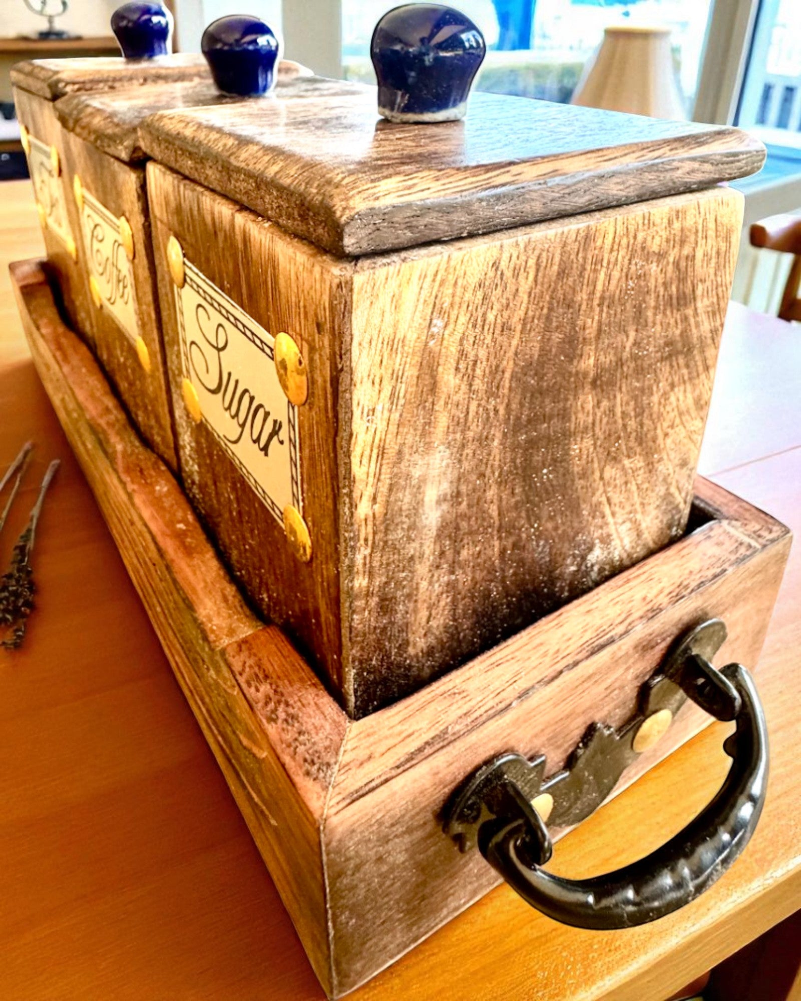 Ensemble Royal Trio – Thé, Café, Sucre en bois de Shisham, fait à la main, avec option de gravure pour cadeau