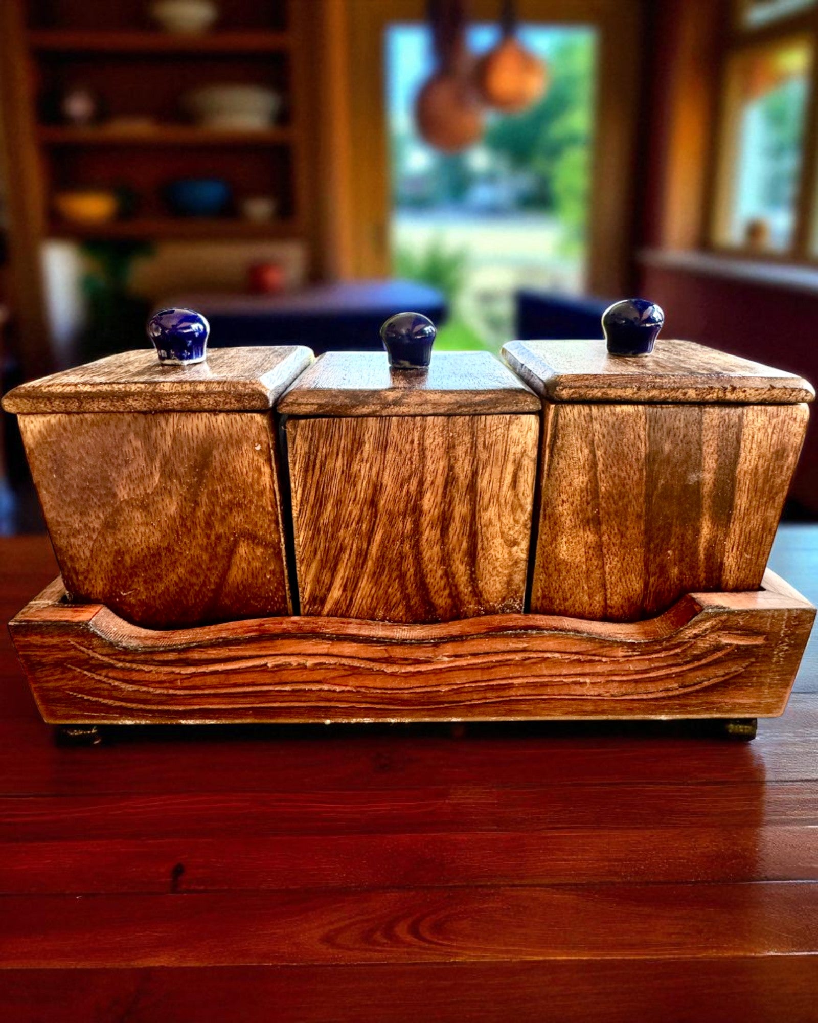 Ensemble Royal Trio – Thé, Café, Sucre en bois de Shisham, fait à la main, avec option de gravure pour cadeau