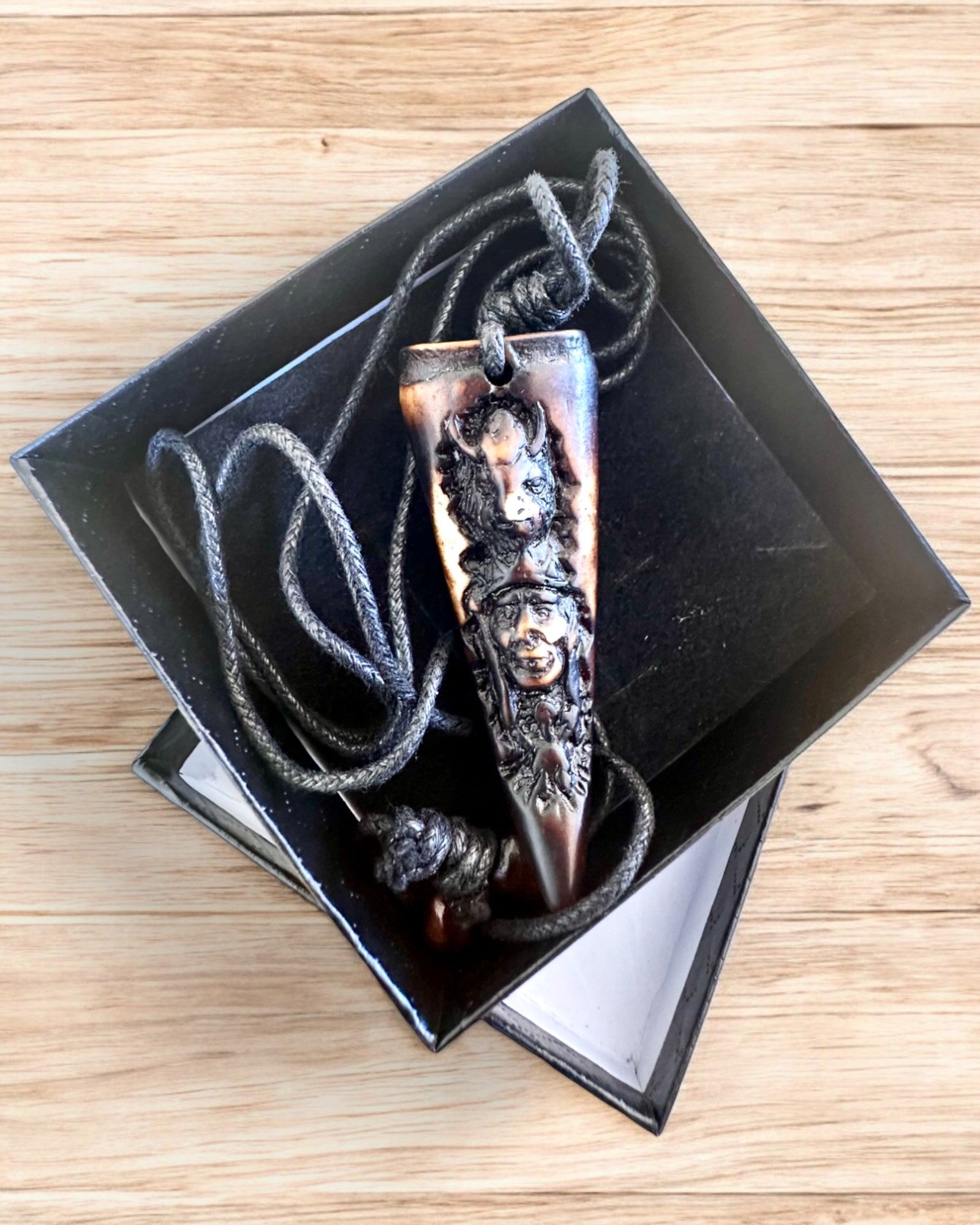 Wolf Fang necklace, resin amulet - Mystical Power of Nature, customizable with engraving for a gift