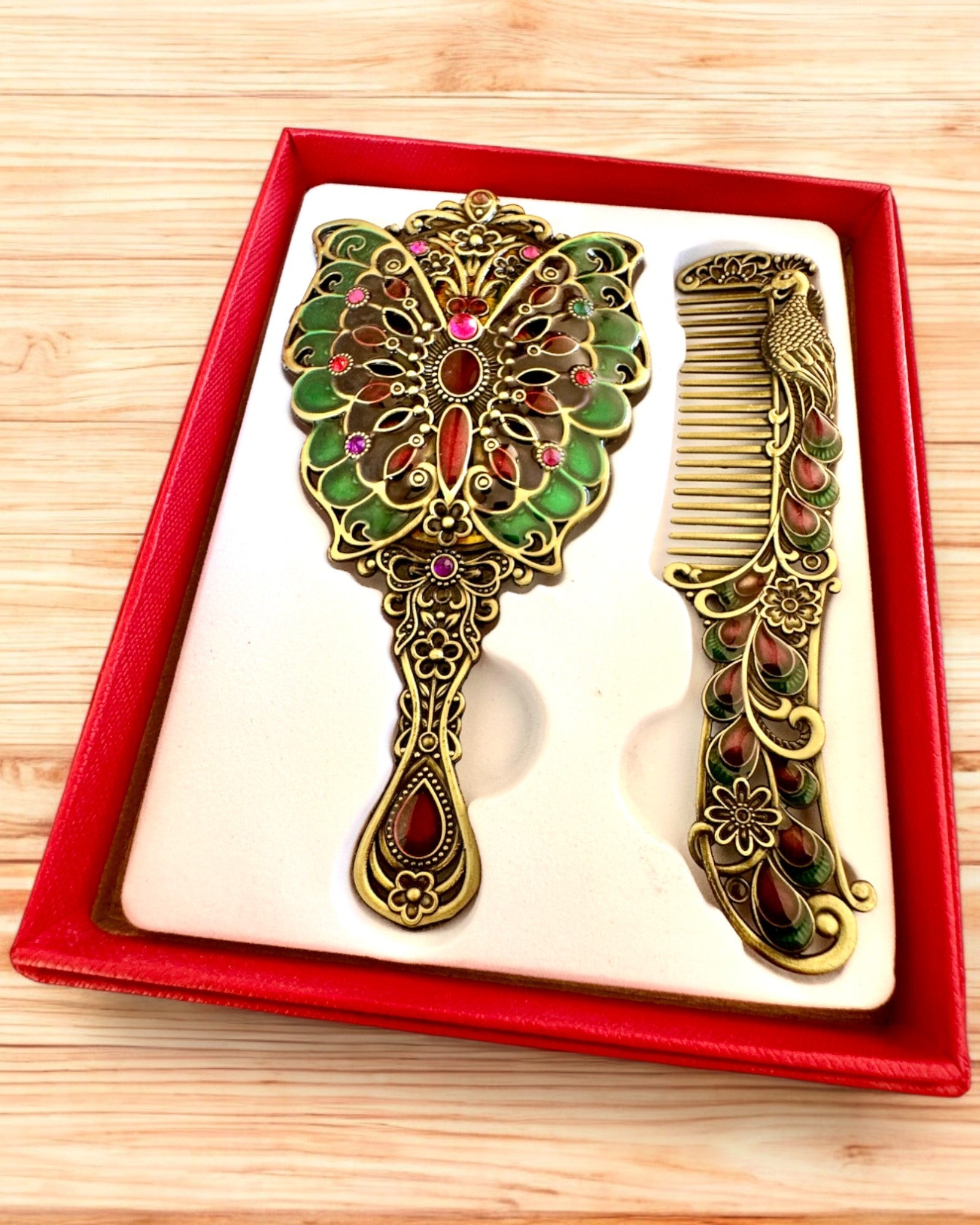 "Butterfly Elegance" Mirror Set with Comb