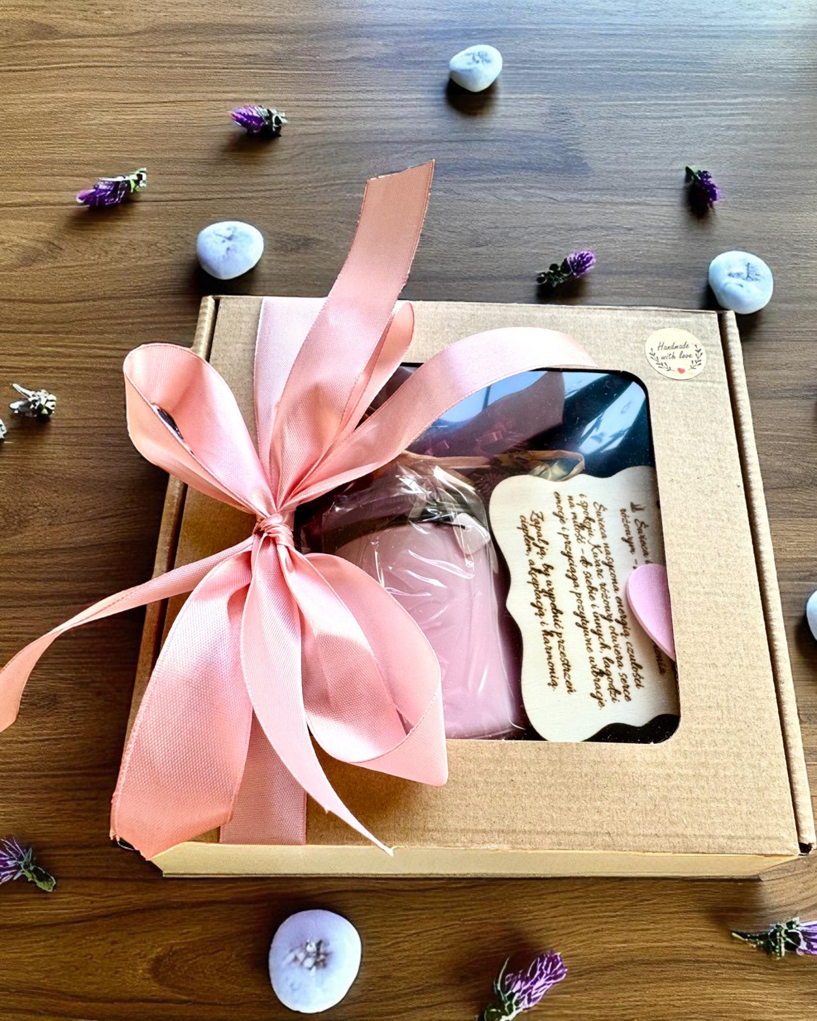 Candela di soia intenzionale Quarzo Rosa – amore, armonia e tranquillità del cuore, 250 ml, possibilità di personalizzazione per regalo
