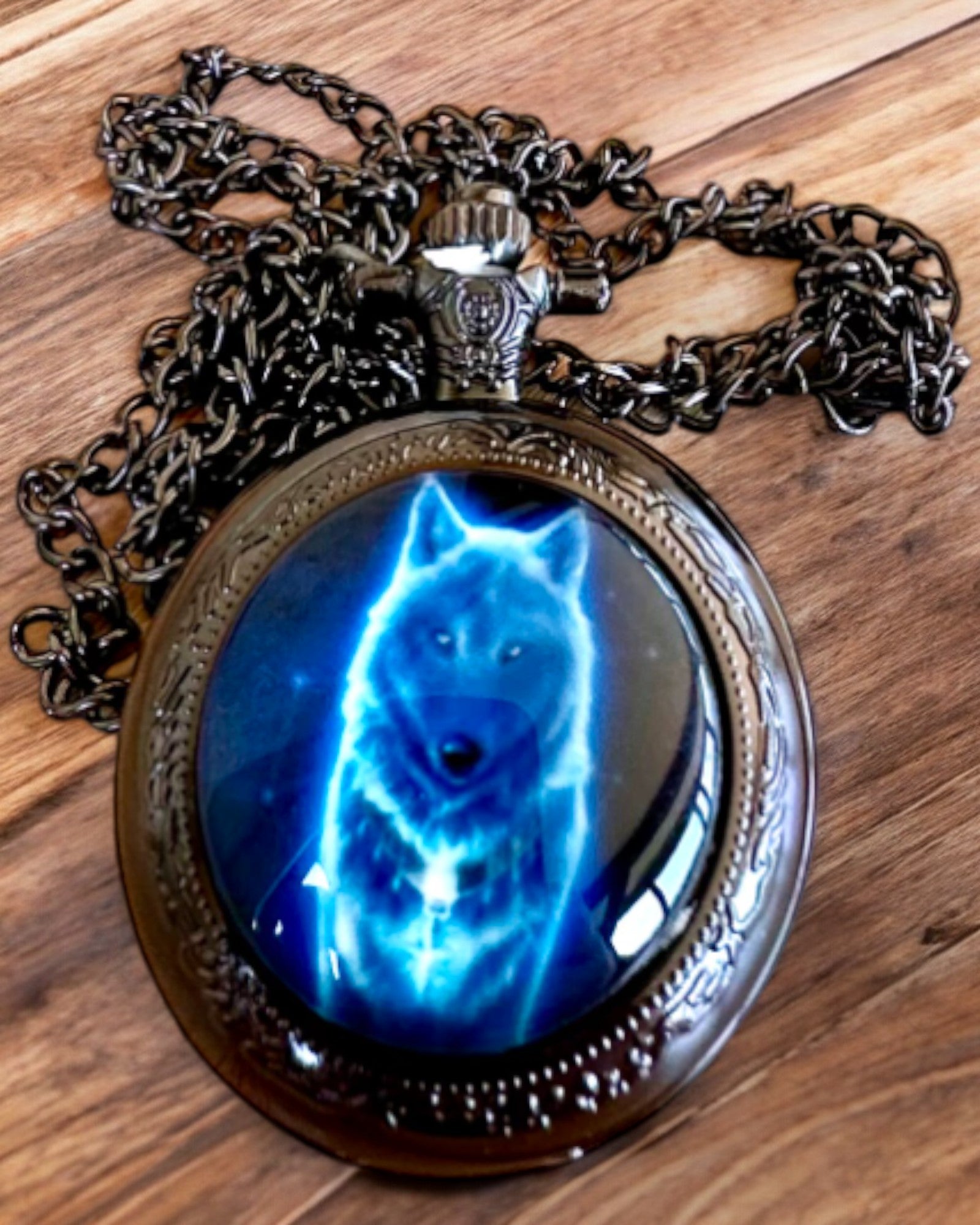 Montre de Poche Lunar Wolf – Horloge du Loup Lunaire, possibilité de personnalisation avec gravure pour cadeau