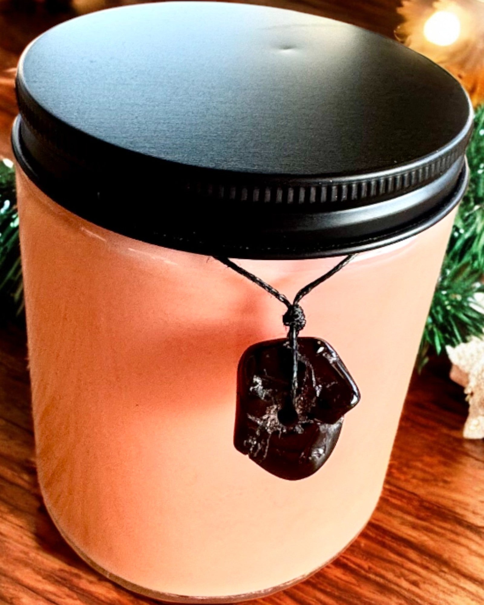 Bougie de soja intentionnelle 250 ml avec pierre naturelle â choisissez votre Ă©nergie : Citrine ou Grenat, personnalisation par gravure pour cadeau