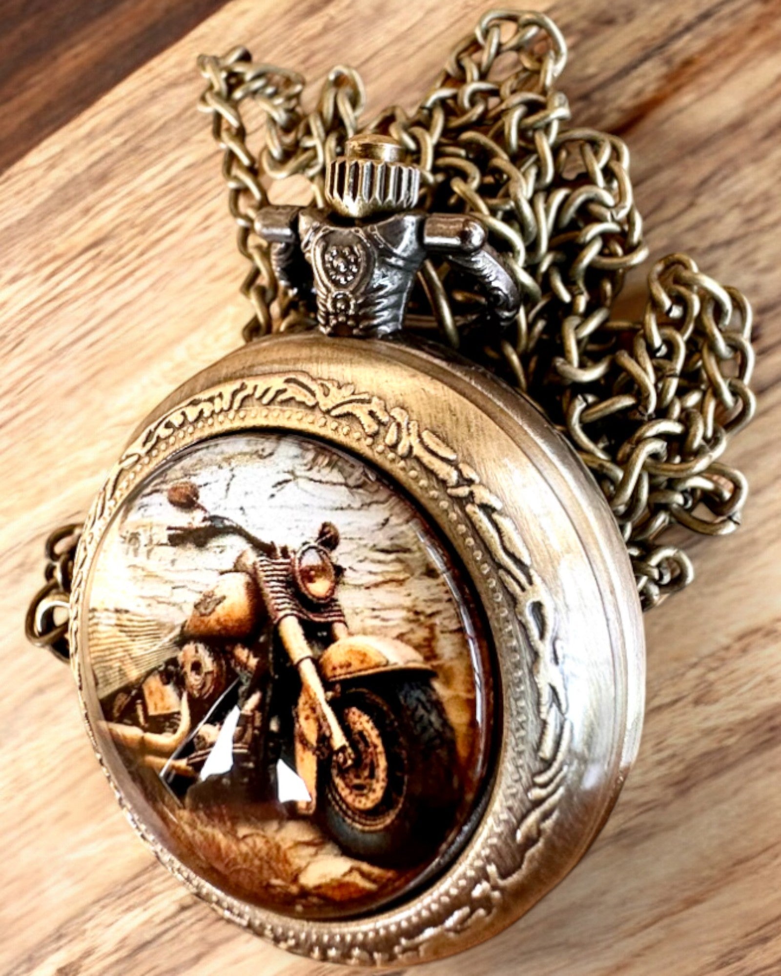 Retro Pocket Watch "Motorcycle Style", customizable with engraving for a gift