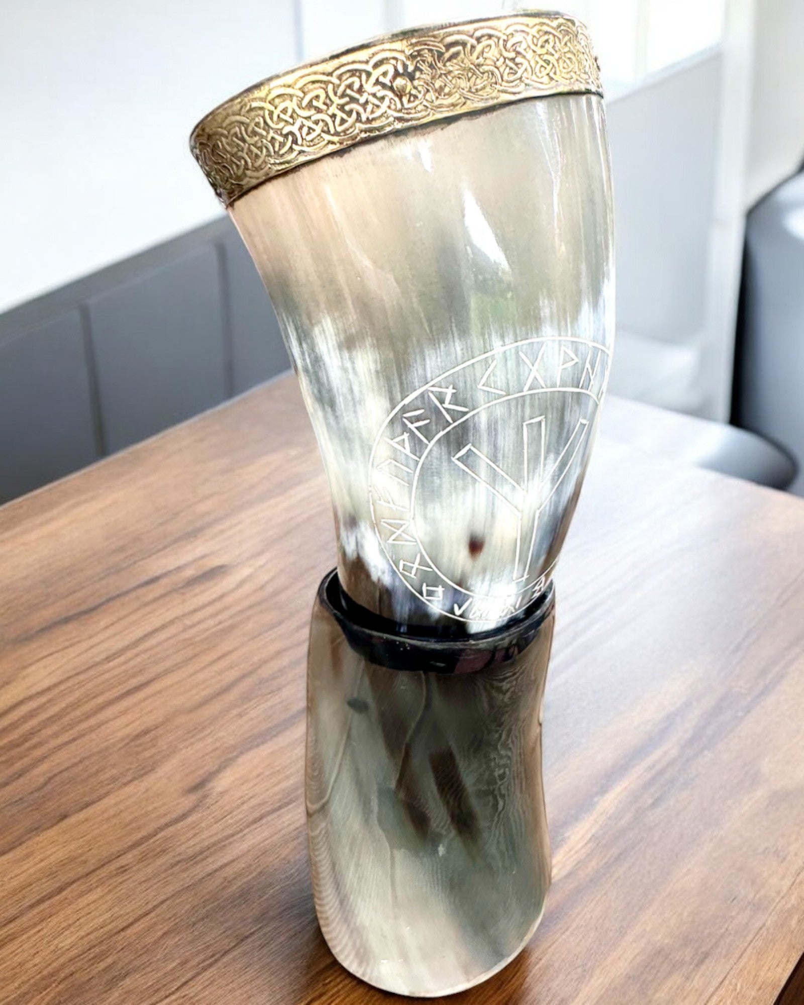 Horn Mug "Viking Valor" - Hand Engraved, Premium Quality - 4 Variants Available