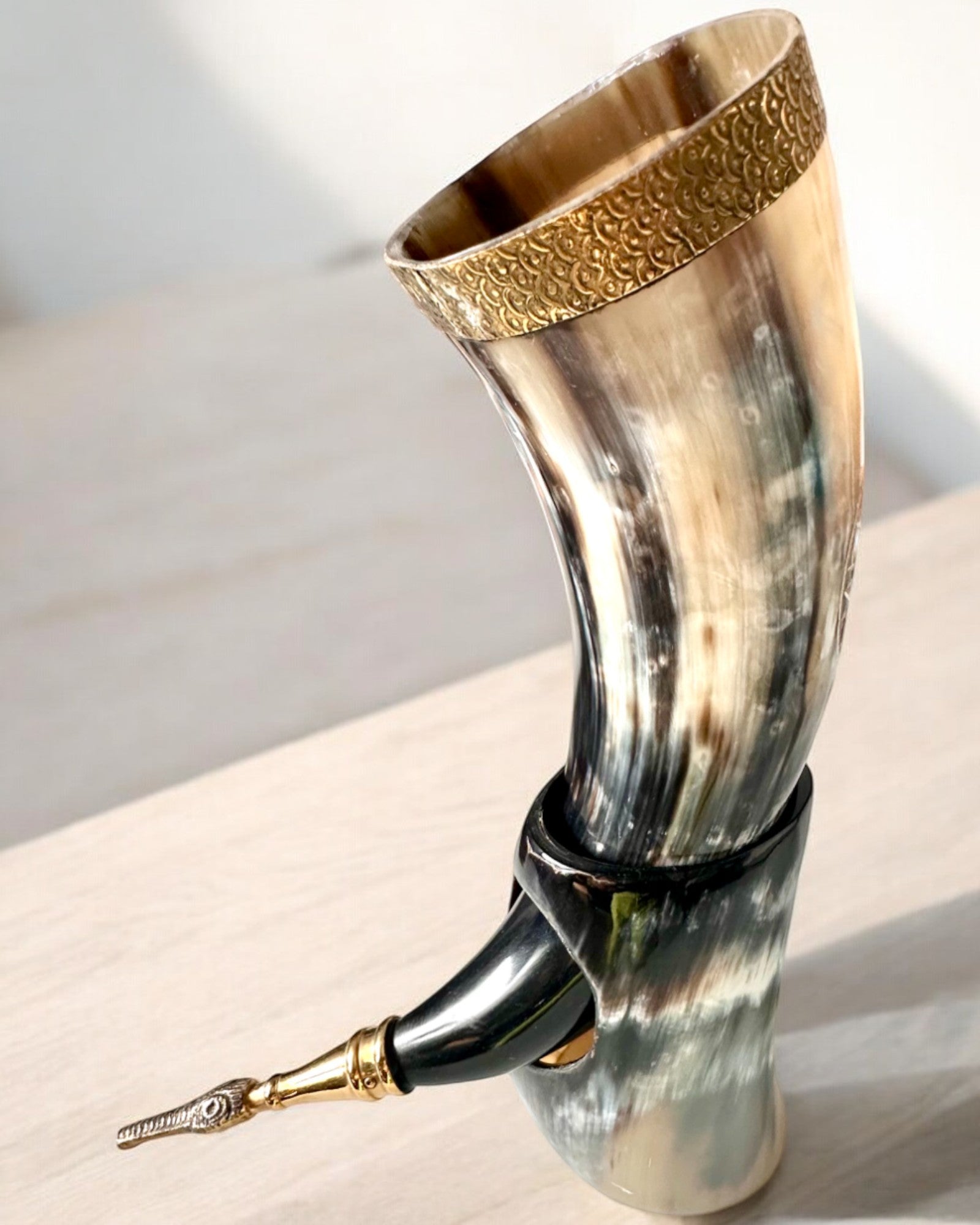 Horn Mug "Viking Valor" - Hand Engraved, Premium Quality - 4 Variants Available