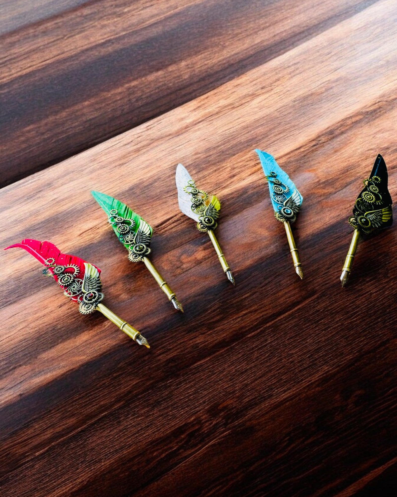 "Steampunk Elegance" Calligraphy Pen with Turkey Feather - Handcrafted, 5 Variants to Choose From, Custom Engraving for Gift