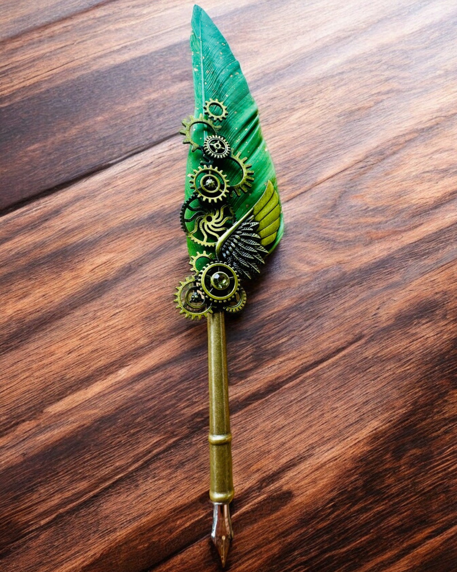 "Steampunk Elegance" Calligraphy Pen with Turkey Feather - Handcrafted, 5 Variants to Choose From, Custom Engraving for Gift