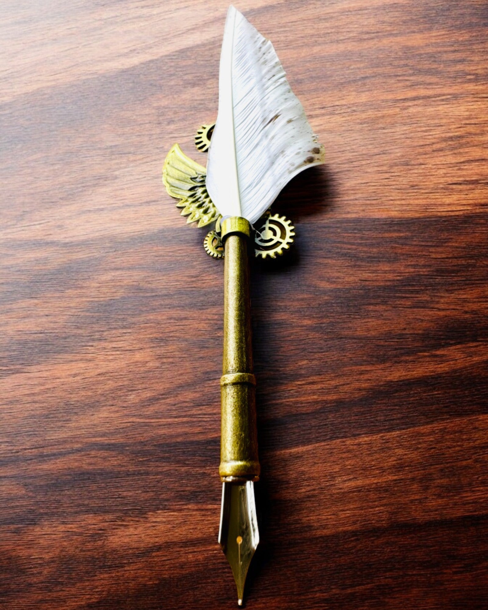 "Steampunk Elegance" Calligraphy Pen with Turkey Feather - Handcrafted, 5 Variants to Choose From, Custom Engraving for Gift
