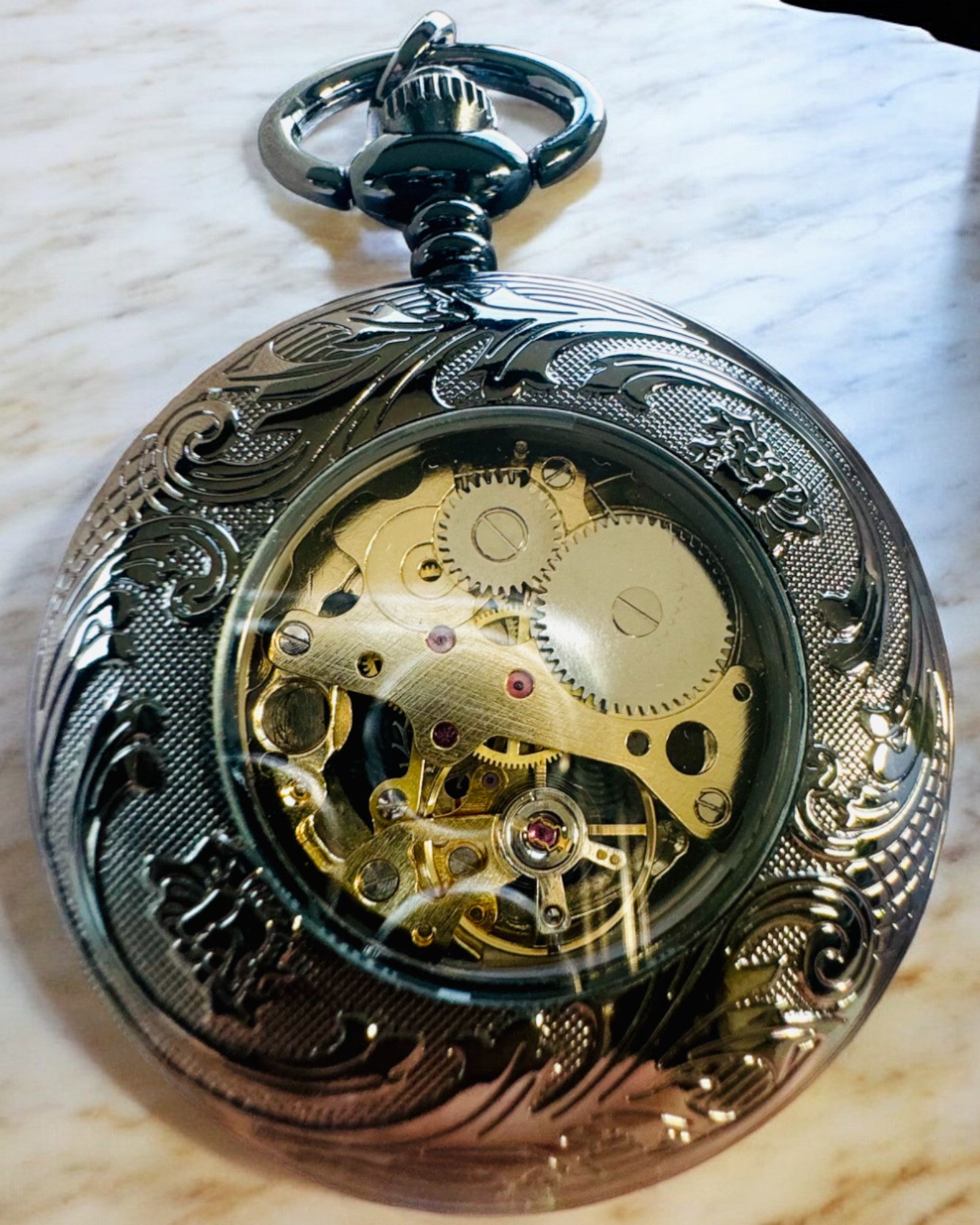 Orologio da Tasca "Equus Tempus" - Nero con Motivo Cavallo, possibilità di personalizzazione con incisione - quadrante nero