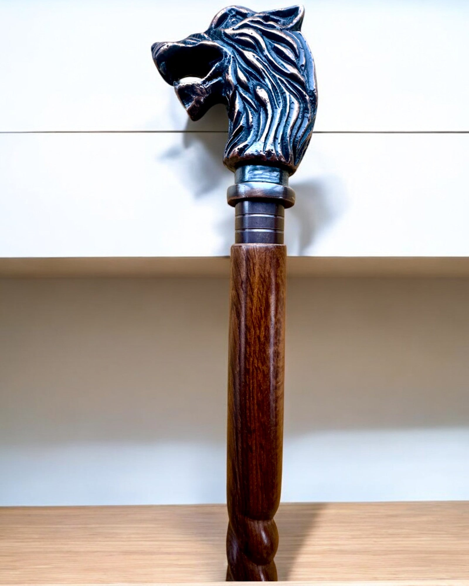 Wolf Guardian Hand-Carved Walking Cane, Wooden, customizable with engraving