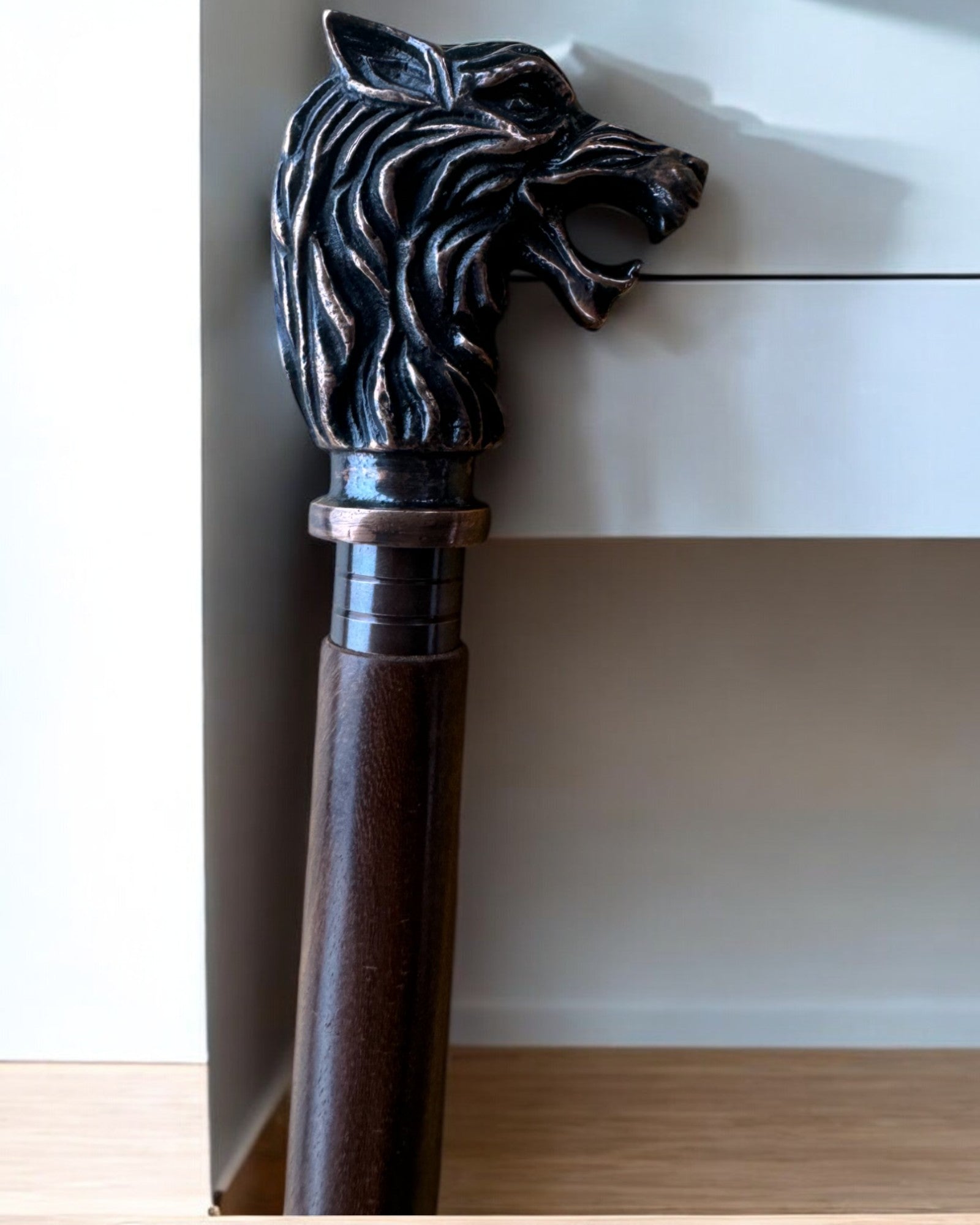 Wolf Guardian Hand-Carved Walking Cane, Wooden, customizable with engraving