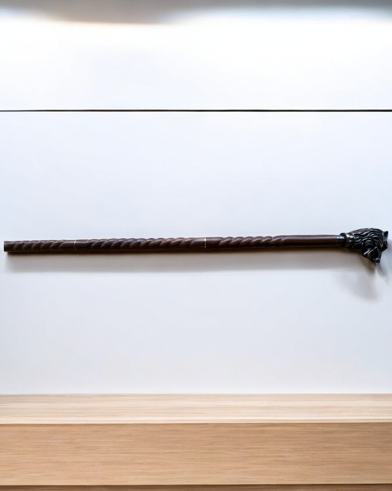 Wolf Guardian Hand-Carved Walking Cane, Wooden, customizable with engraving