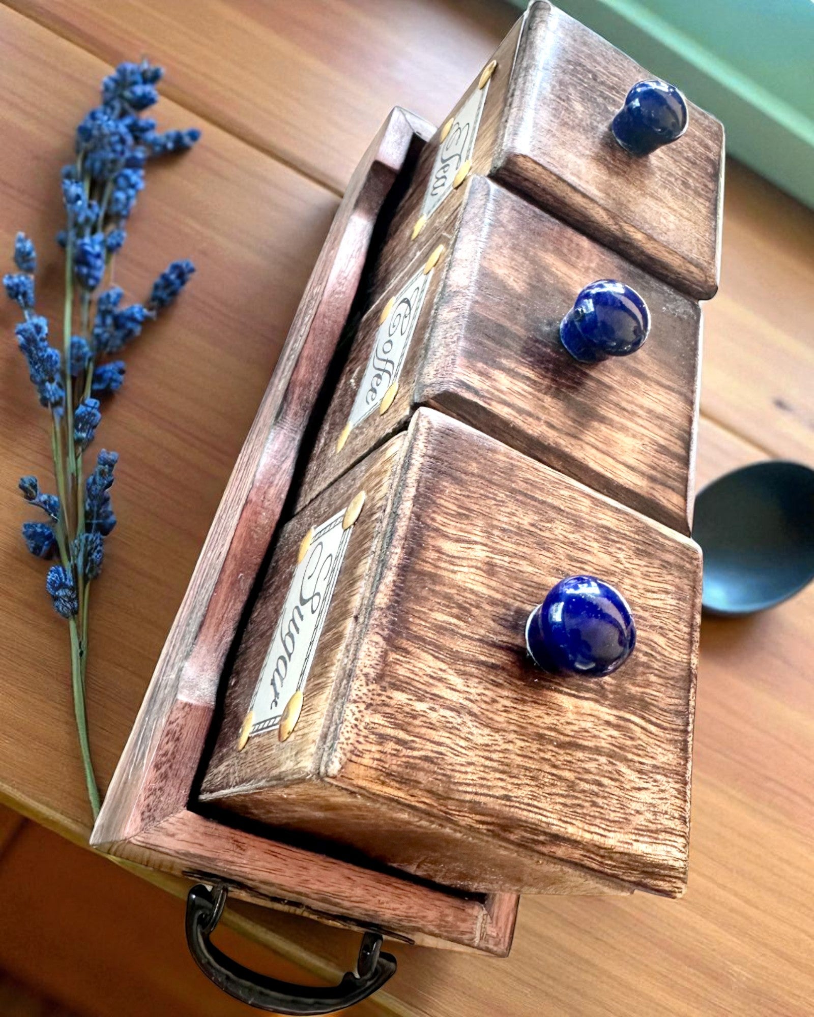 Ensemble Royal Trio – Thé, Café, Sucre en bois de Shisham, fait à la main, avec option de gravure pour cadeau