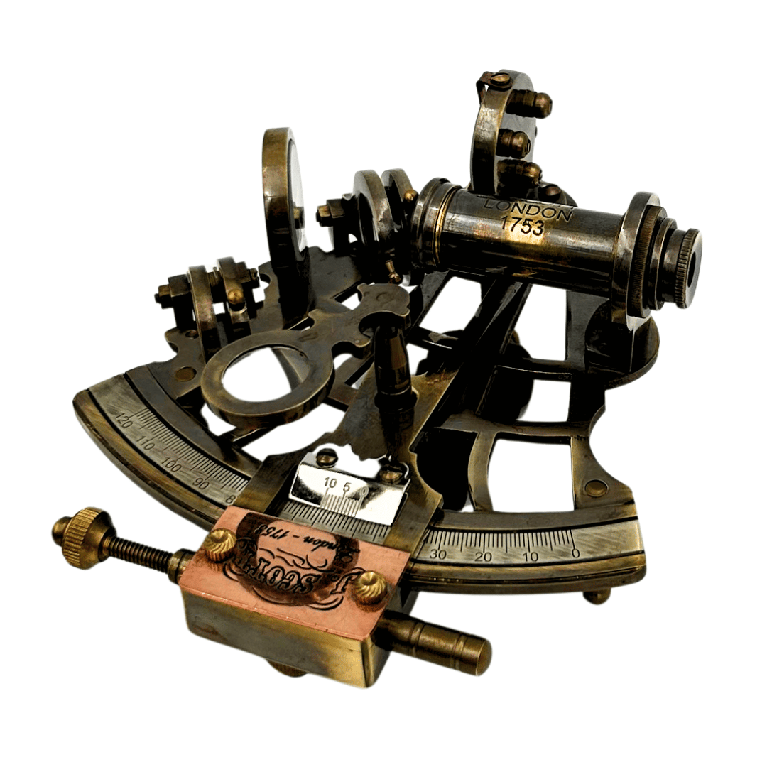 Sextant en laiton rétro dans étui en cuir - instrument de navigation élégant avec possibilité de gravure - cadeau idéal pour amateurs de voile et d’histoire - dimensions 13x12x7 cm