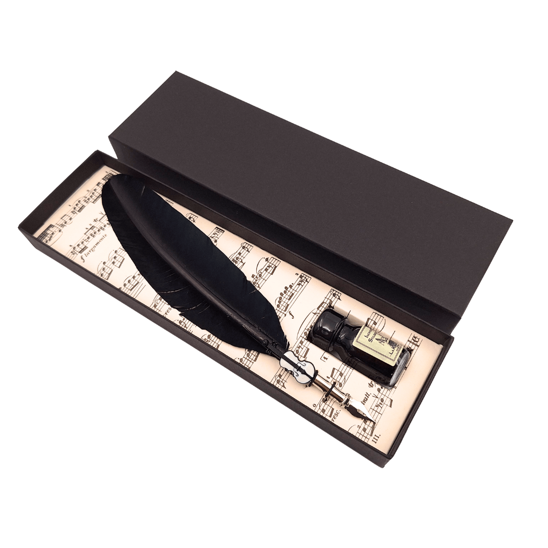 Kalligrafie-Set - schwarze Gänsefeder mit Schreibfeder + Tinte - 1027