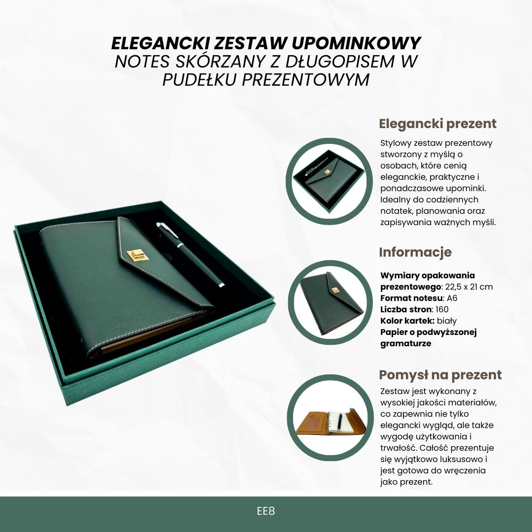 Elegantes Geschenkset - Ledernotizbuch mit Kugelschreiber in Geschenkbox – Premium – EE8