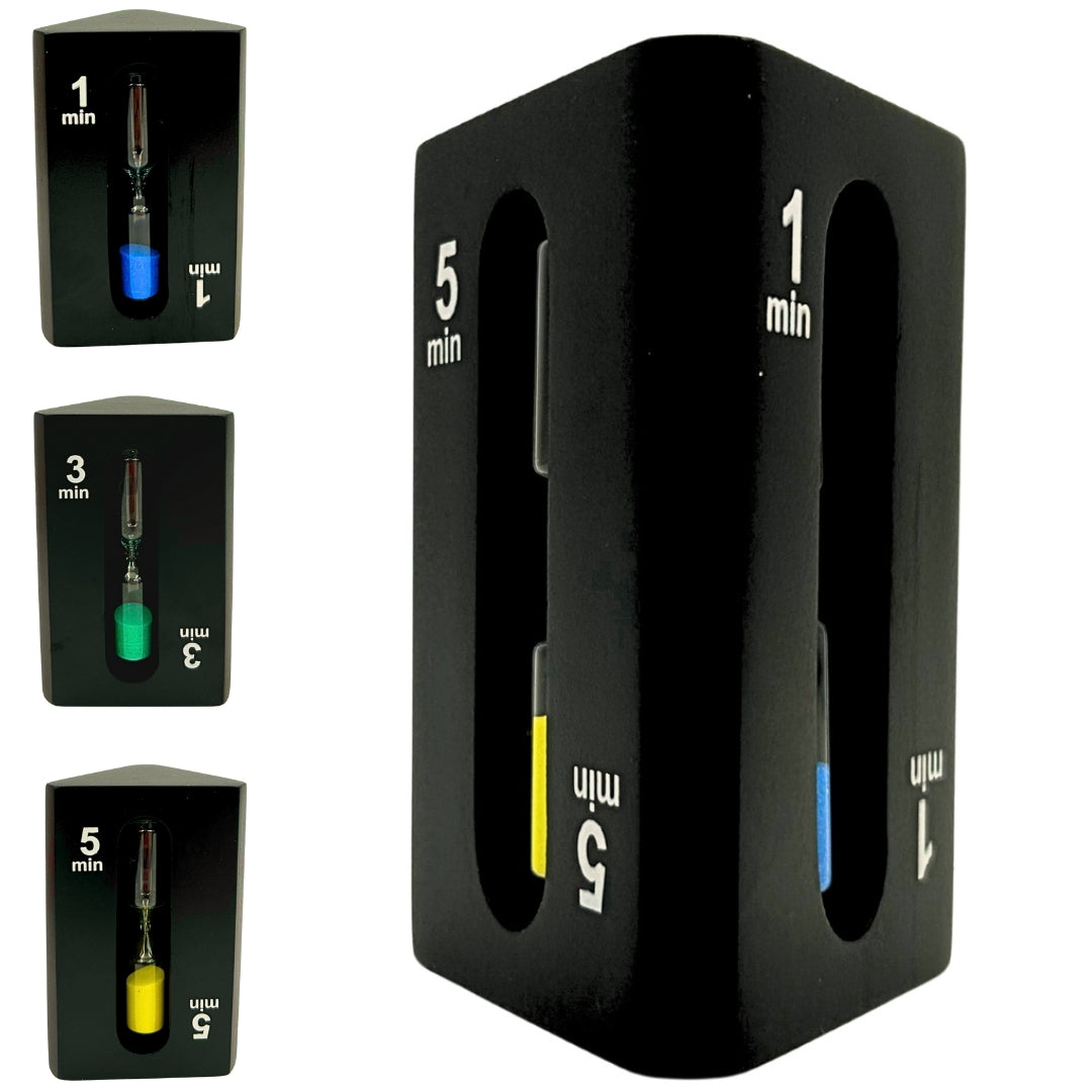 1-3-5-Minuten-Sanduhr, dreiseitig, schwarz - ideal für Brettspiele - STW6