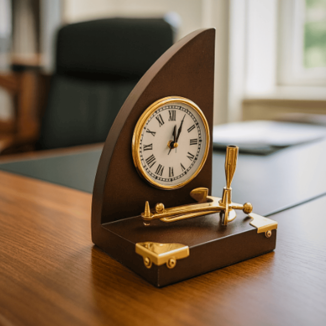 Maritimes Schreibtischset Uhr und Stifthalter – Yacht – TC025