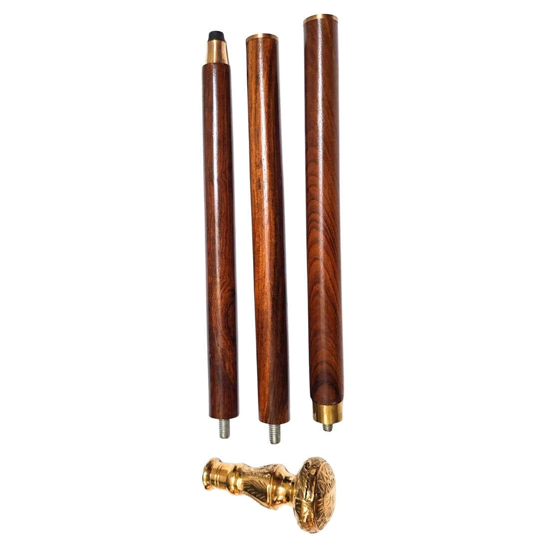 Canne pliante élégante avec poignée en laiton - canne en bois brun avec possibilité de gravure - cadeau idéal pour senior avec style rétro - longueur maximale 96 cm