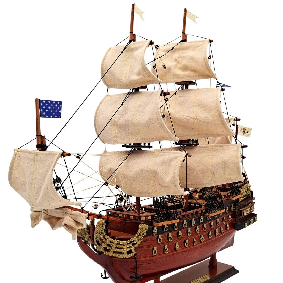 Segelschiffmodell Soleil Royal, montiert, 46 cm - handgefertigt aus exotischem Holz mit Möglichkeit zur Personalisierung durch Gravur