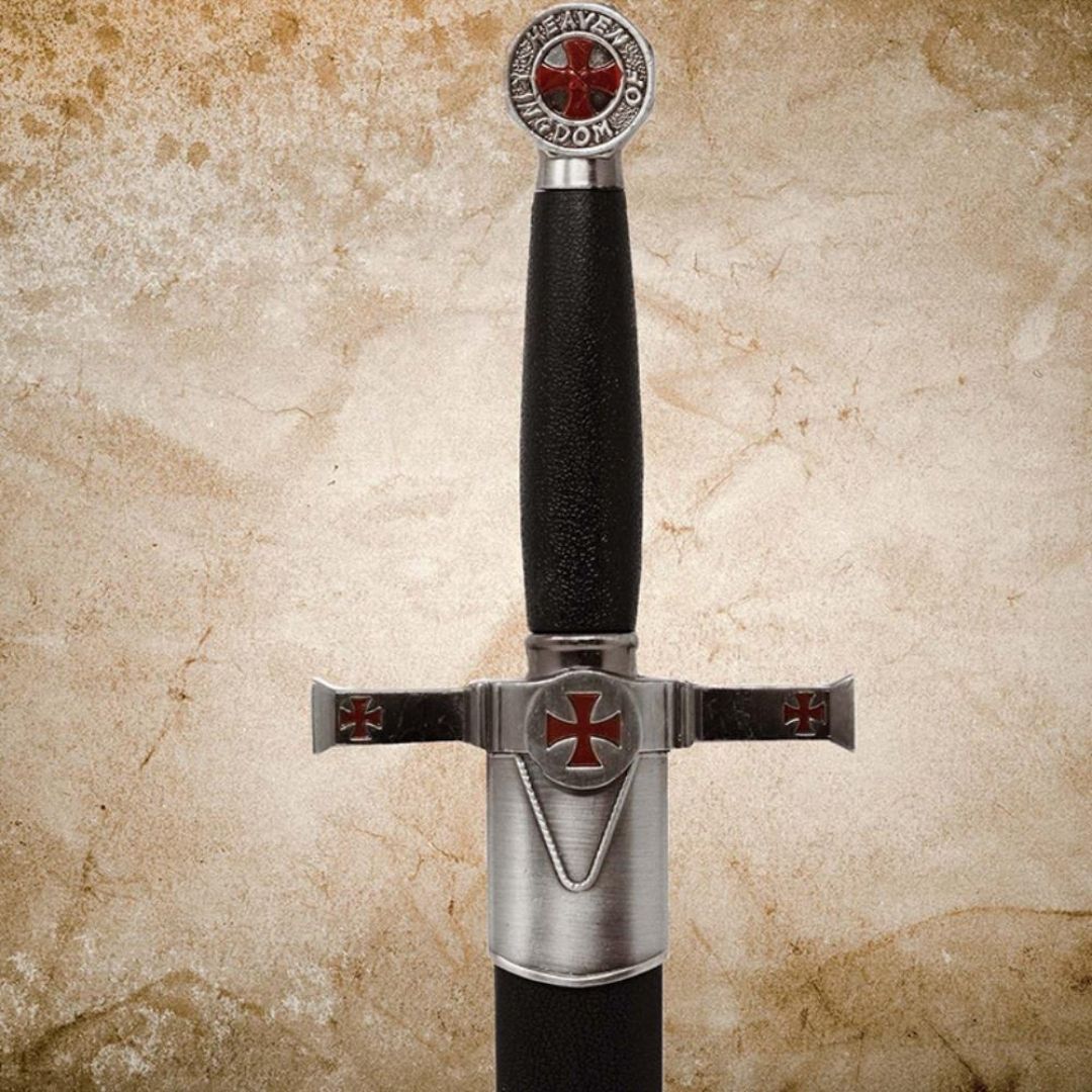 Decorative Templar Dagger with Scabbard and Engraving - Stainless Steel Replica, 40 cm