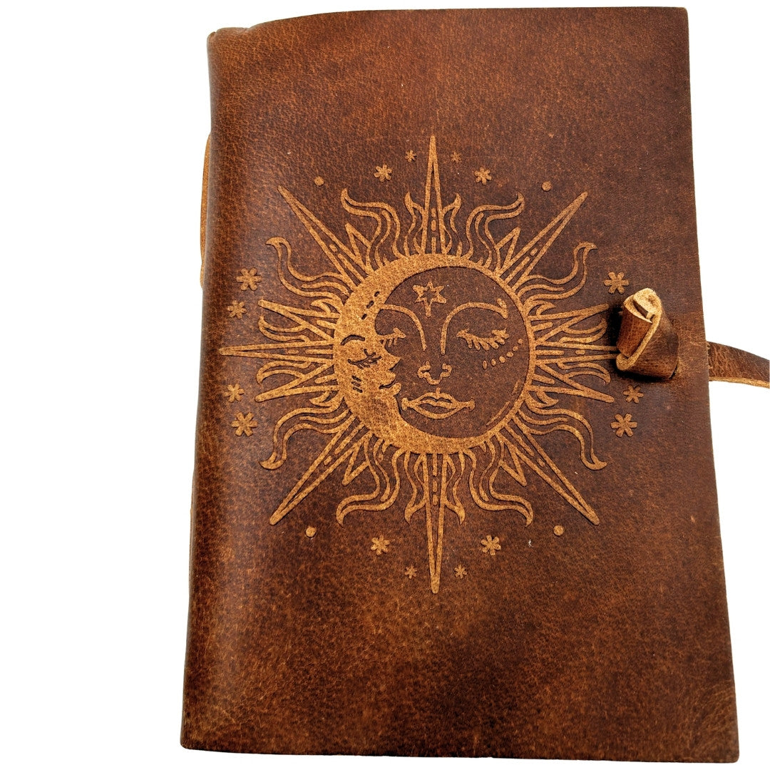 Vintage-Ledernotizbuch 200 Seiten - Sonne und Mond - Büffelleder – H038