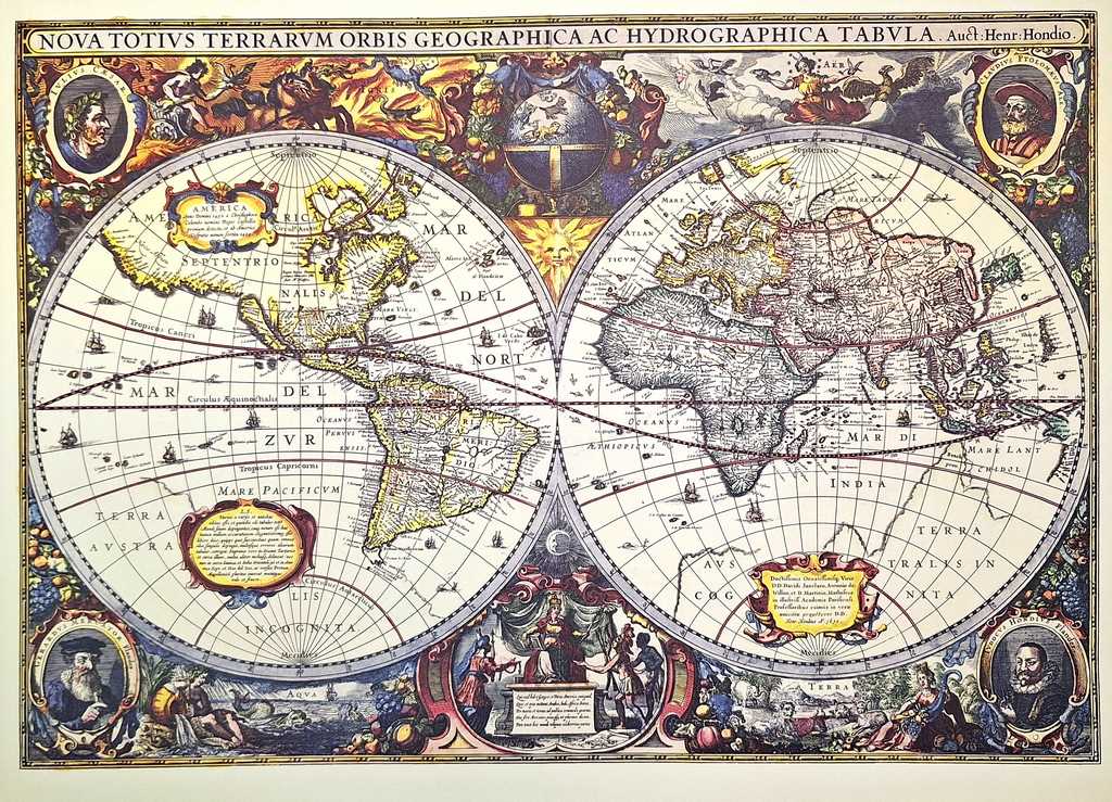 Weltkarte 1630 - J. Hondius Reprint - M1630 - Geschenk für Historiker
