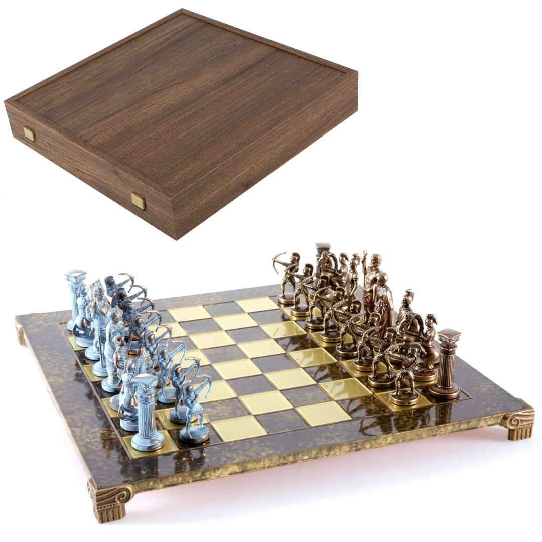 Messing-Schachspiel Bogenschützen groß 44x44cm - luxuriöses Geschenk - S10BBRO