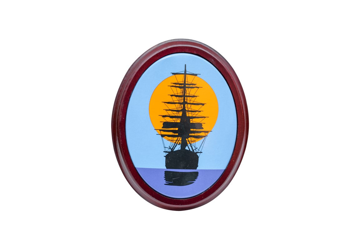 Bild Segelschiff Sonnenuntergang - Holzrahmen - Emailschild - Maritime Dekoration
