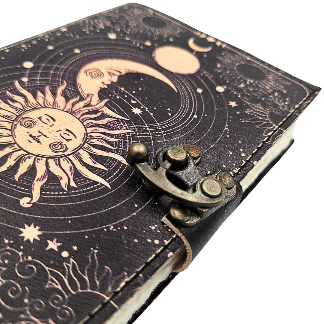 Dekoratives Leder-Notizbuch Sonne und Mond, 200 Seiten - AH07