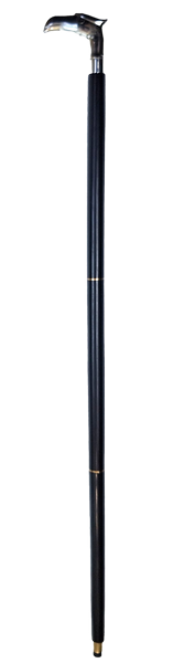 Faltbarer Holzgehstock mit Adlerkopf - elegantes Geschenk mit Möglichkeit zur Personalisierung durch Gravur, Länge 91,5 cm, schwarz mit silberfarbenem Messinggriff