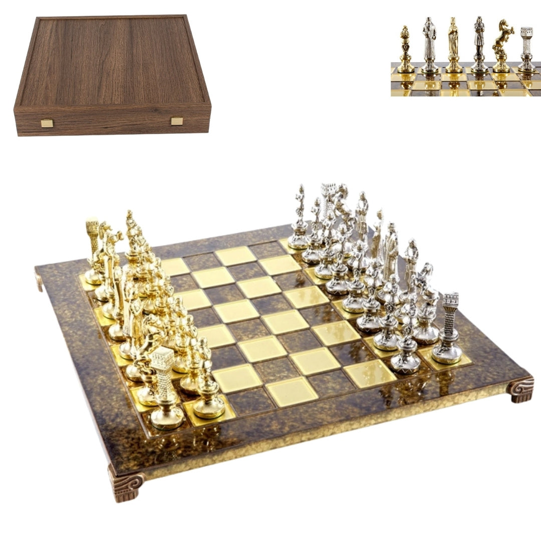 Großes exklusives Schachspiel – 36x36 cm – Gold-silbern - Renaissance S9BRGS