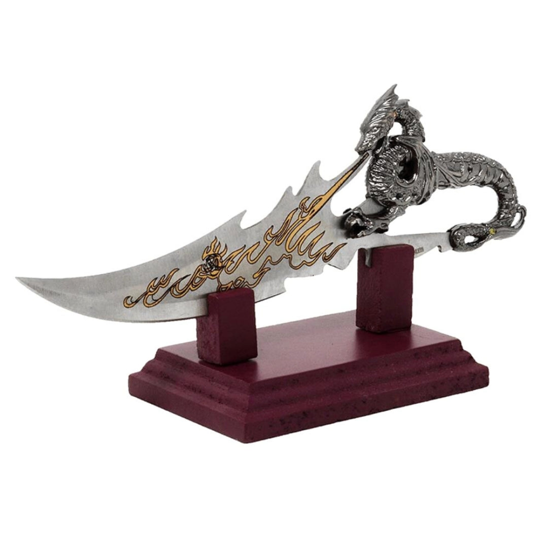 Dekorativer Dolch Drache auf Sockel 19 cm - Fantasy - Edelstahl – SW-185