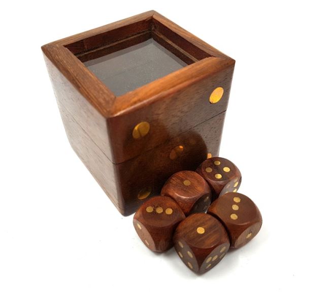 Würfelspiel in Holzschachtel mit Glasdeckel - G151G/AZ