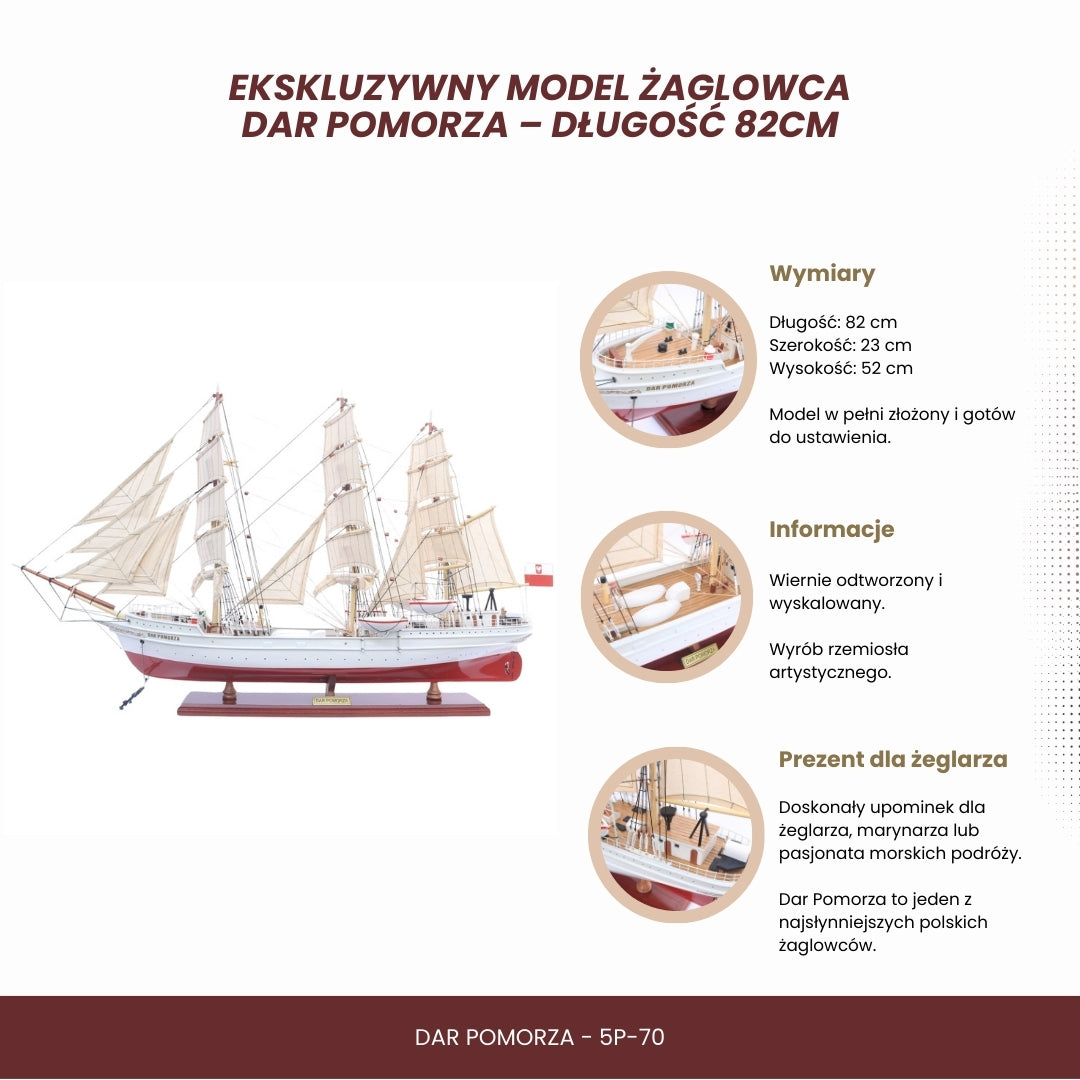 Exklusives Segelschiffmodell Dar Pomorza 82 cm mit Möglichkeit zur Personalisierung durch Gravur