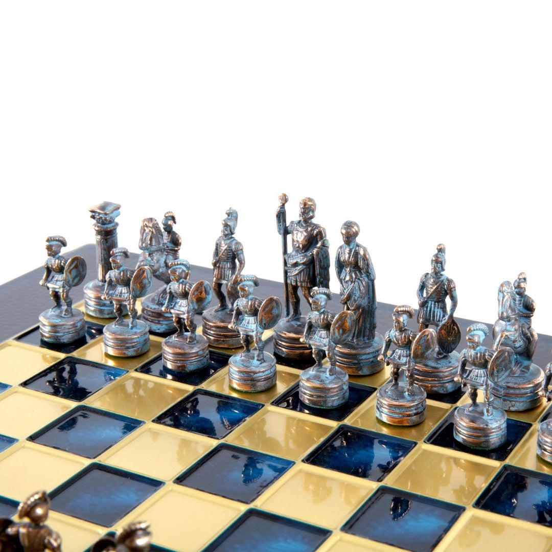 Luxuriöses Messing-Schachspiel 28 x 28 cm – exklusives Geschenk - S3BBLU